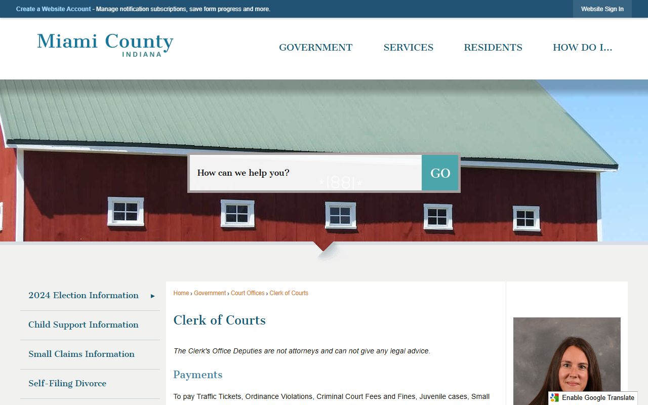 Miami County Clerk of Courts records office page