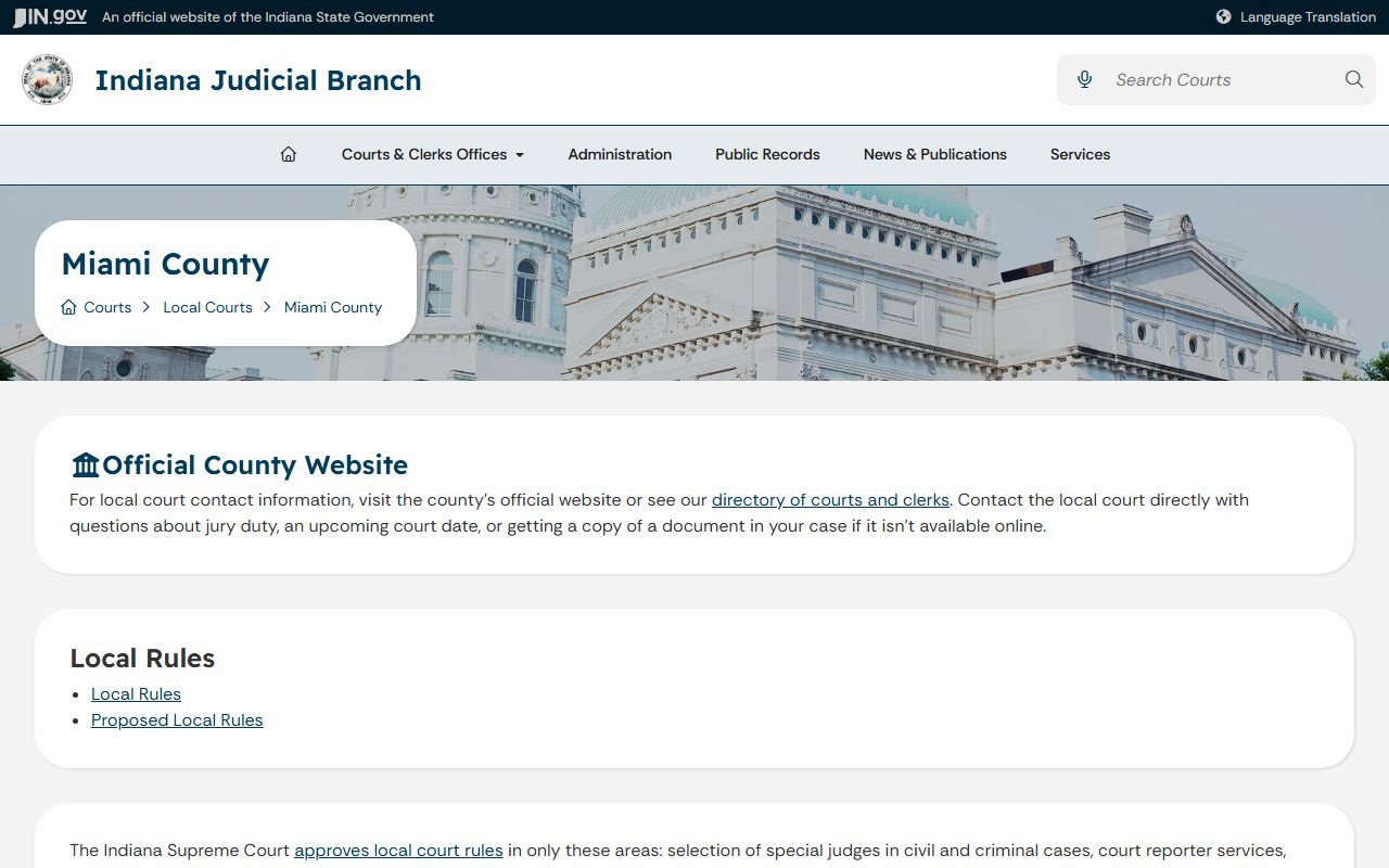 Miami County court records Indiana Judicial Branch Miami County page