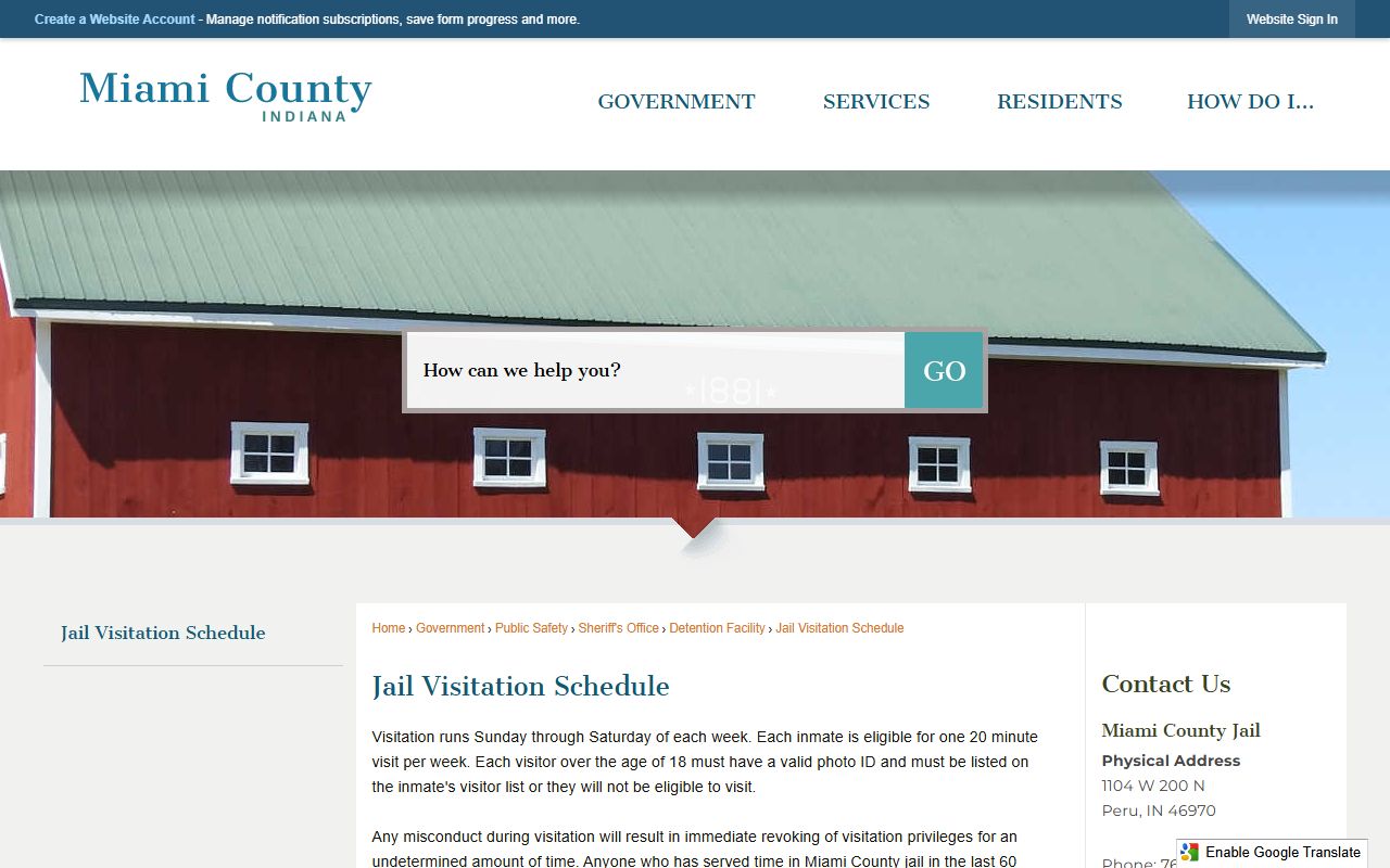 Miami County inmate records jail visitation schedule