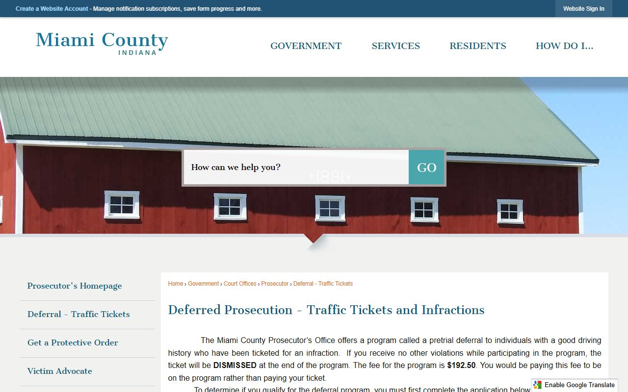 Miami County traffic court records traffic deferral page